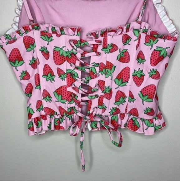 Dolls Kill × Sugar Thrillz Pink Strawberry Corset Tank Top (M) - Picture 7 of 8